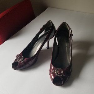 STUART WEITZMAN BURGUNDY WINE PATENT LEATHER PEEP TOE PUMPS WOMEN'S US 5.5M